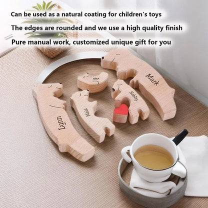 Art Wooden Bear Family Puzzle Personalized Name Custom Home Decor Thanksgiving Christmas Heartwarming Gift for Baby Mom.