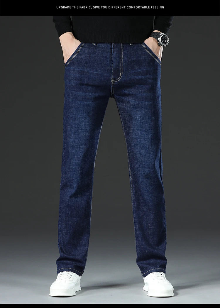 28-40 Large Size Winter Men Plush Thick Fleece Trouser Lambswool Thermal Jeans Casual Pants Windproof Warm Cotton Denim Pants.