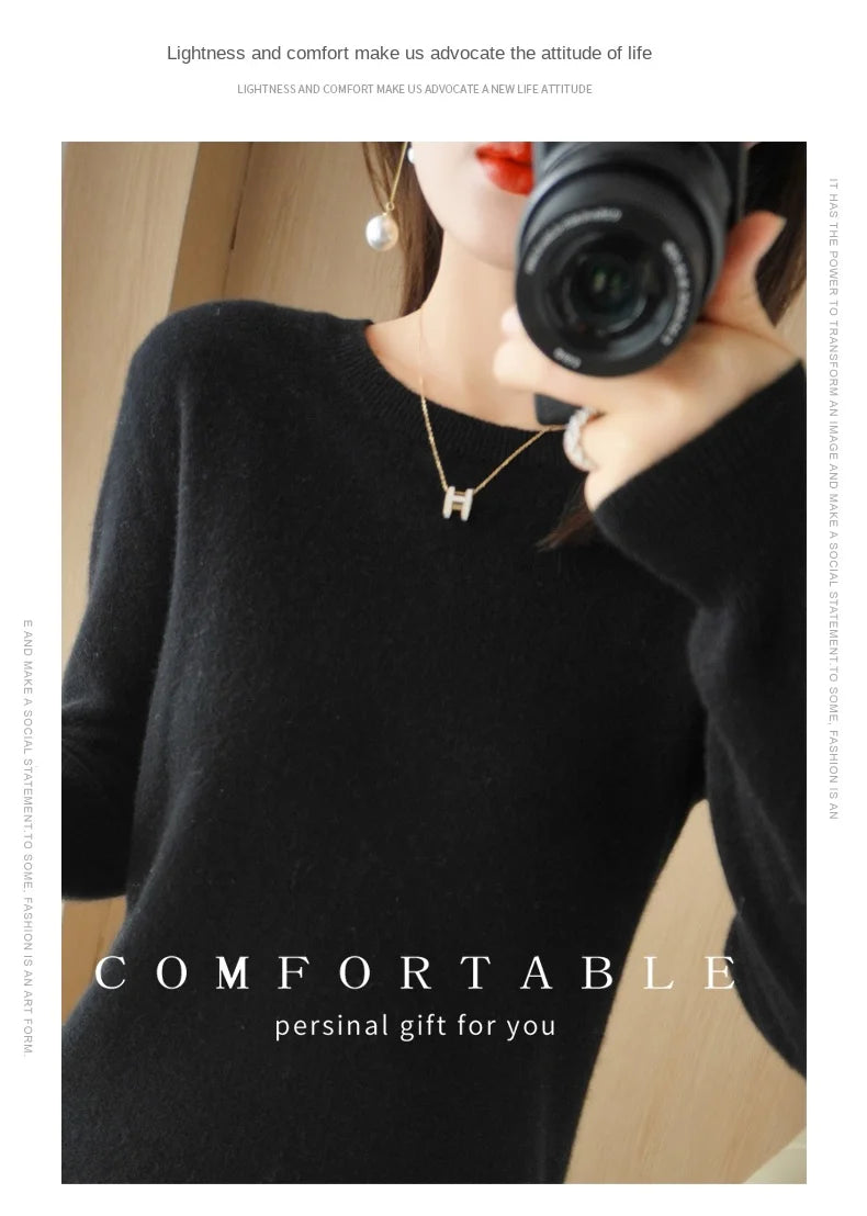 Herbst Winter frauen Pullover Oansatz Kaschmir Solide Pullover Schlank Bodenbildung Shirt Langarm Casual Grundlegende Pull Femme Pullover