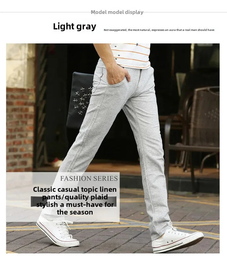 Summer Thin Men's Casual Pants Straight-Leg Loose-Fit Linen Trousers Youth Men's Pants Direct From Manufacturer Wholesale.