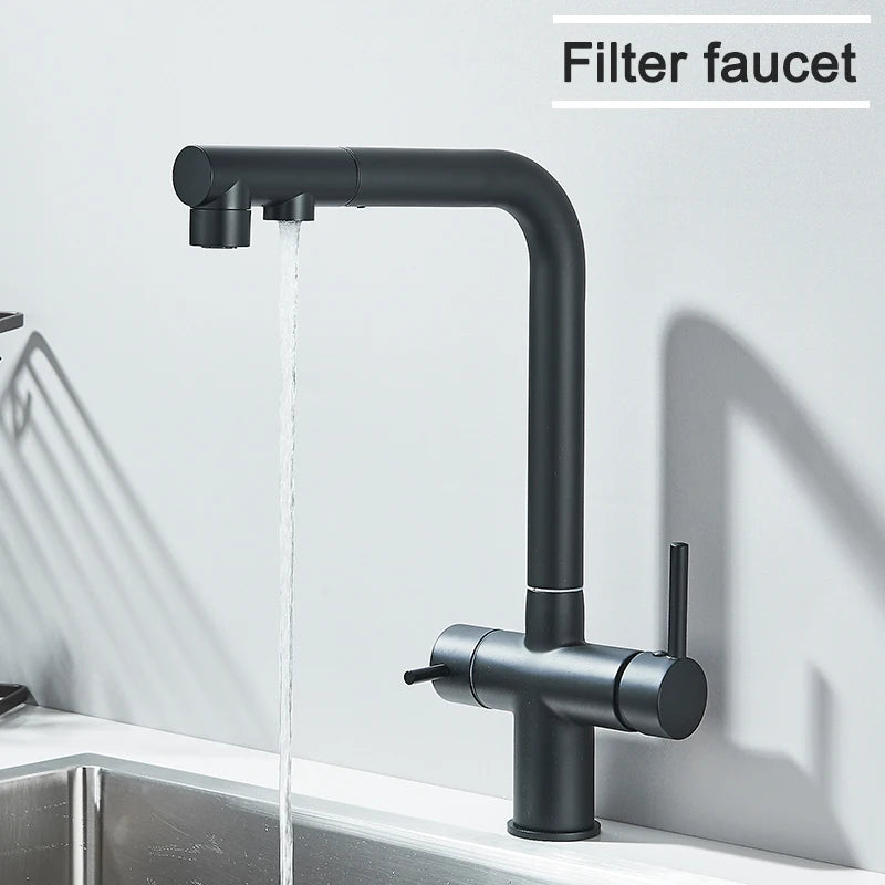 Rozin Water Purifier Kitchen Faucet Black Pull Out Flexible Filter Kitchen Faucets Crane Brass 2 in 1 Hot Cold Water Mixer Tap