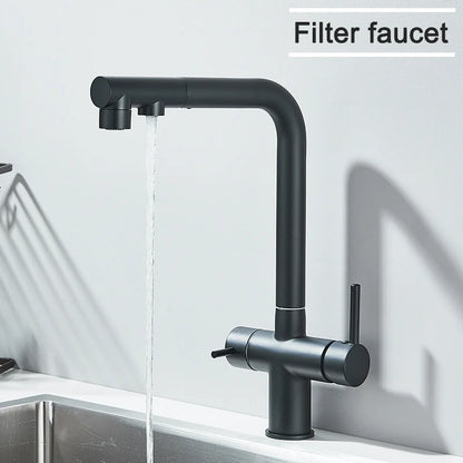 Rozin Water Purifier Kitchen Faucet Black Pull Out Flexible Filter Kitchen Faucets Crane Brass 2 in 1 Hot Cold Water Mixer Tap