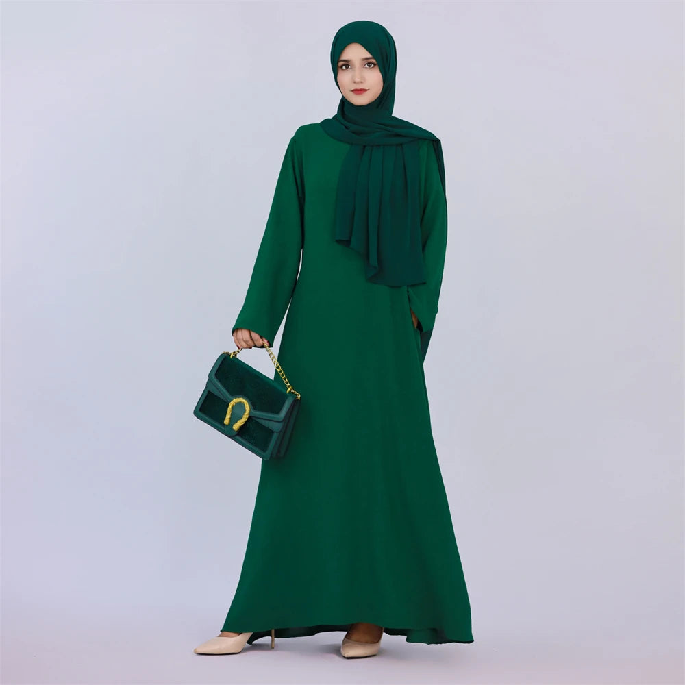Ramadan Eid Solid Linen Dubai Abaya Turkey Islam Muslim Modest Dress Kaftan Prayer Clothes For Women Kebaya Robe Femme Musulmane