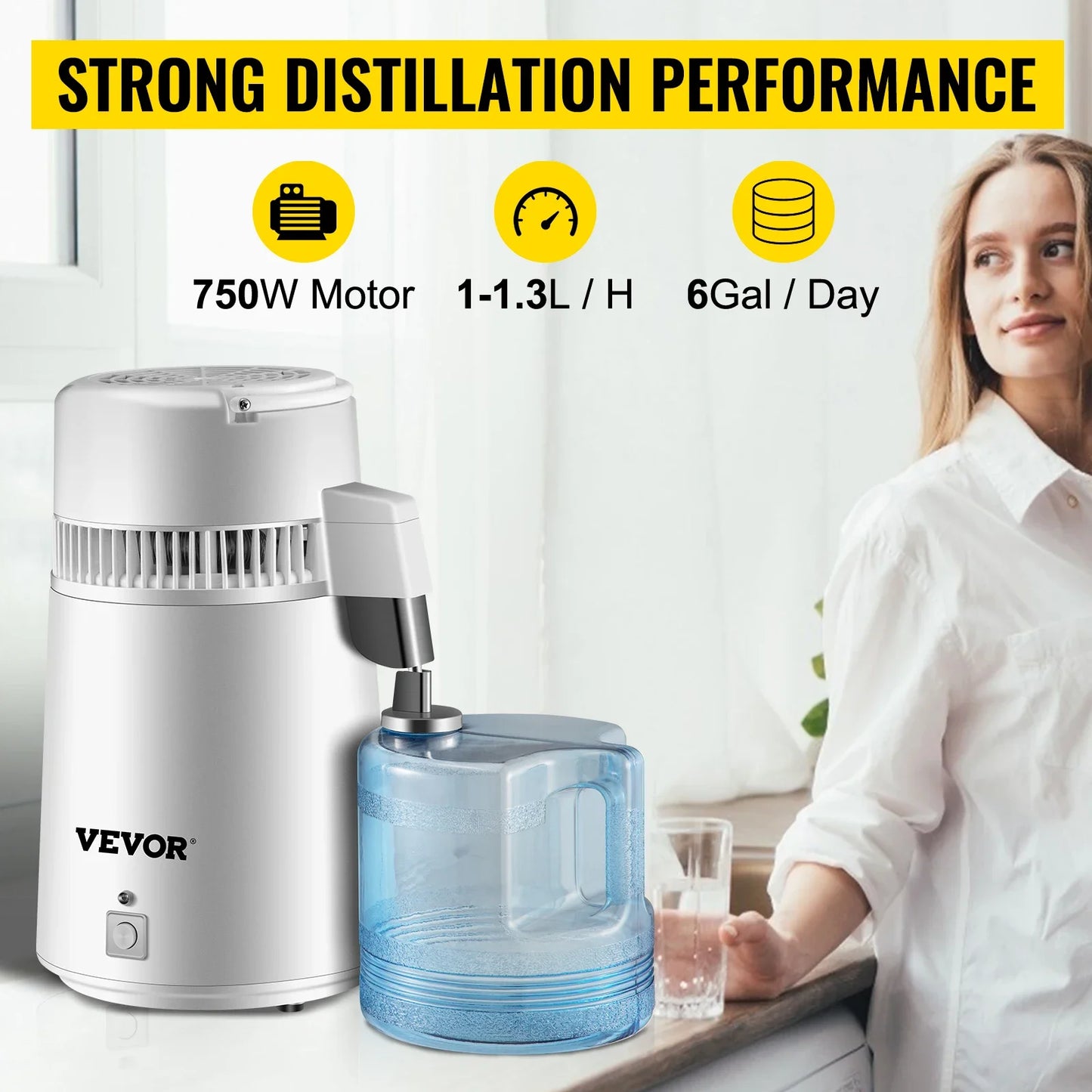 VEVOR 4L Water Distiller Purifier Filter Dispenser Heating Drinking Bottle Softener 304 Stainless Steel Home Appliance for Offic.