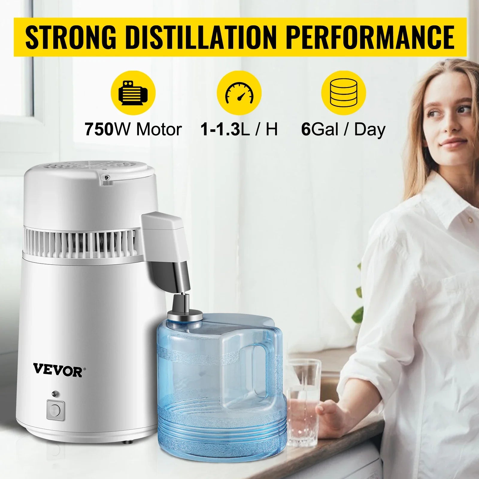 VEVOR 4L Water Distiller Purifier Filter Dispenser Heating Drinking Bottle Softener 304 Stainless Steel Home Appliance for Offic.