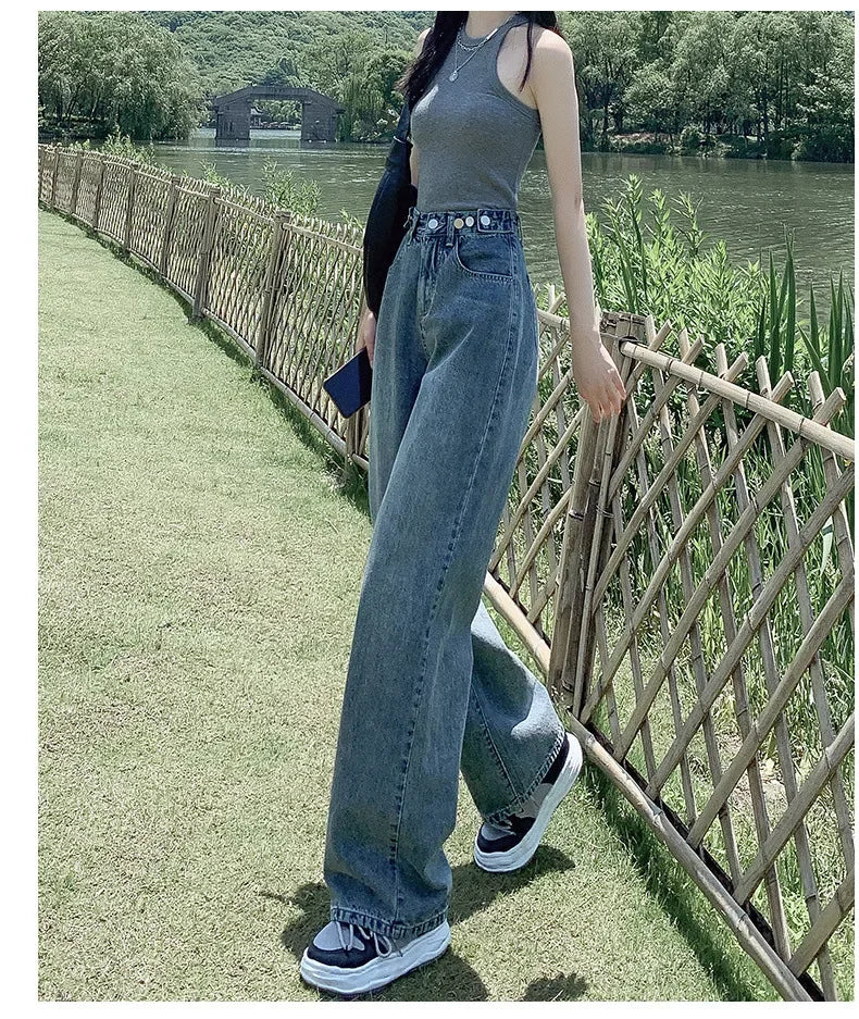 High Waist Straight Leg Jeans Women's Summer New 2025 Small Size Wide Leg Loose Drapey Slimming Floor-Length Pants