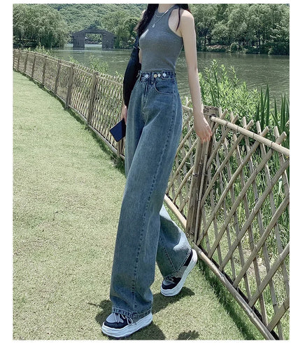 High Waist Straight Leg Jeans Women's Summer New 2025 Small Size Wide Leg Loose Drapey Slimming Floor-Length Pants