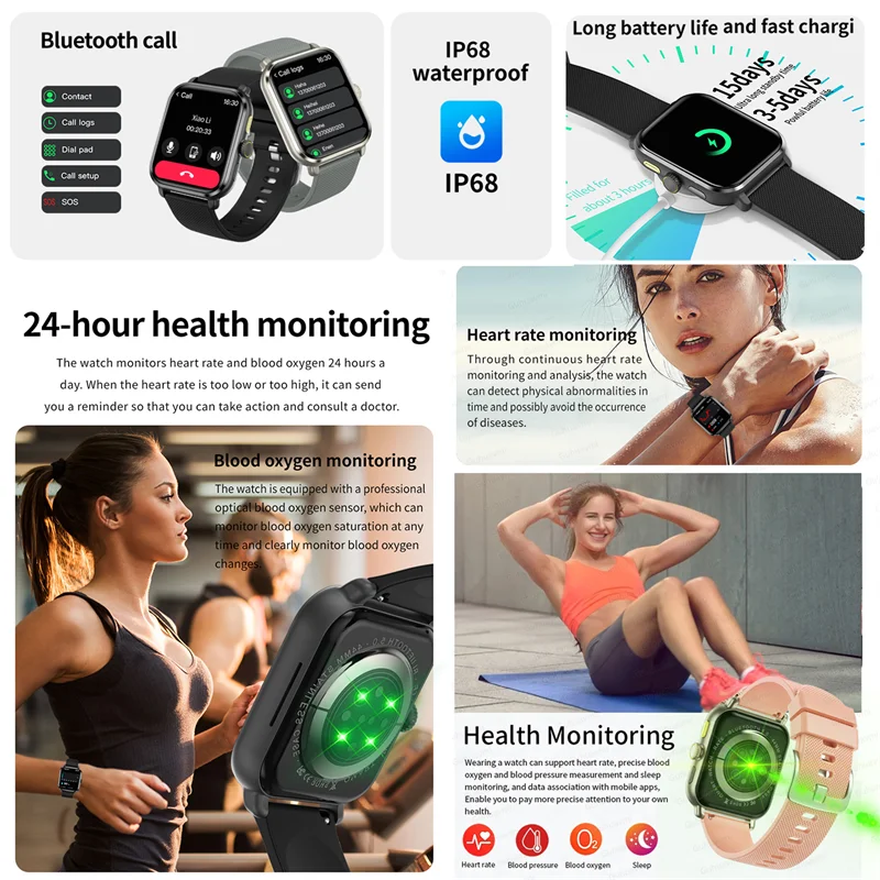 New 1.95" Smart Watch women Voice Call Heart rate Blood Pressure Custom Watches dial GPS Sport trajectory Smartwatch Men Women.