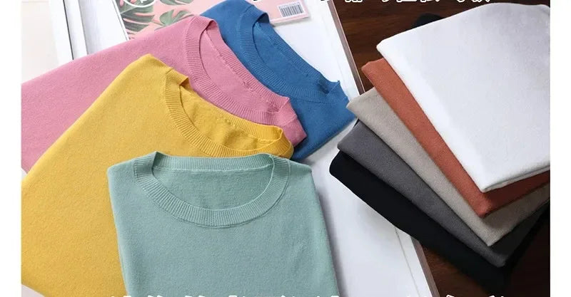 2025 Superfine Merino Wool T Shirt Men's Knitted O-neck Breathable Thin Cashmer Short Sleeve Tee Solid Color Tops.