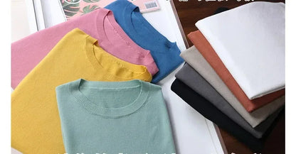 2025 Superfine Merino Wool T Shirt Men's Knitted O-neck Breathable Thin Cashmer Short Sleeve Tee Solid Color Tops.