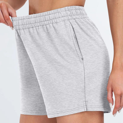 Plain Color Sports Shorts Casual Summer Comfortable And Soft Elastic High Waist Running Shorts With Pockets For Women