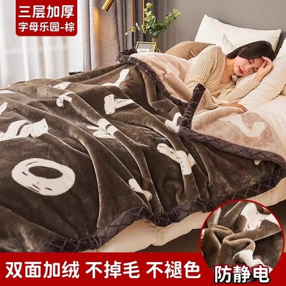 Printing Blanket Quilt Winter Keep Warm Double-deck Thickening Soft Comfortable Multiple Specifications Add Velvet Siesta Sheet