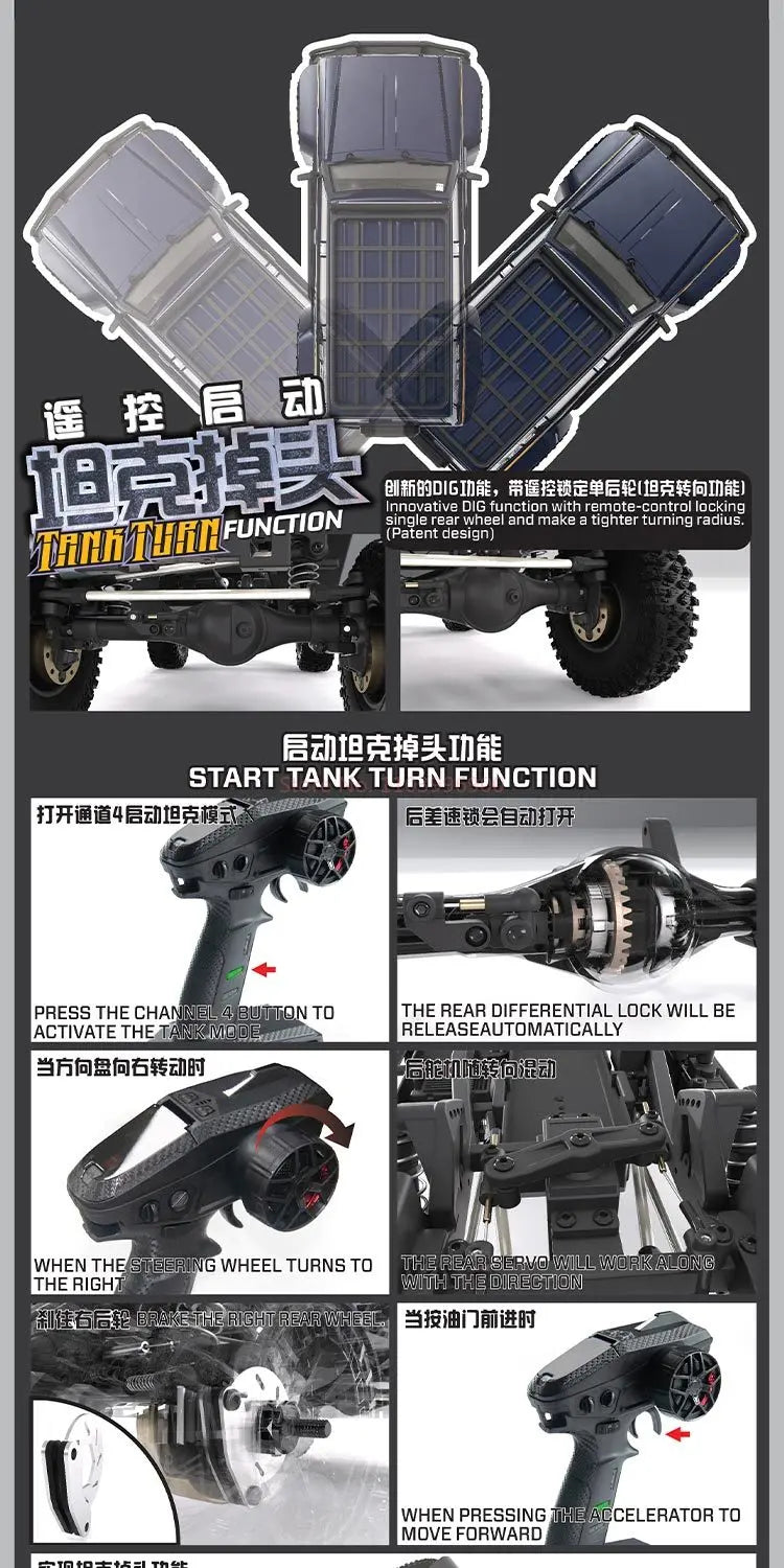 New Yikong Yk4107 1/10 Full Scale Rc Remote Control Start Tank U-Turn Model Super Large Climbing Vehicle Lcg Chassis 4wd Toy.