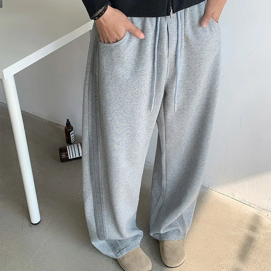New Men's Casual Pants Side Striped Wide Leg Outdoor sports pants Straight Sweatpants Neutral High-quality Long Baggy Trousers.