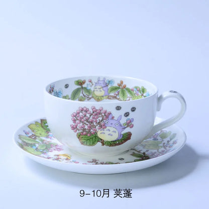 Bone China Dinner Plate Anime Cup and Saucer Set Coffee Mug Cute Cartoon Pattern Ceramic 9.5 Inch Dish Household Tableware Gift.