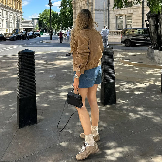 Retro-Jacke, modisch, Frühling und Herbst, lässig, lockere Tasche, langärmelig, trendig, cool, vielseitig, hochwertige Damen-Kurzjacke