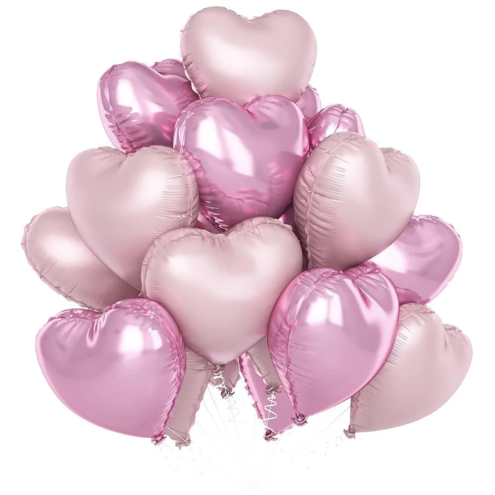 12 Stück babyrosa cremeweiße herzförmige Folienballons 18 Zoll Herzballon für Geburtstag, Jahrestag, Hochzeit, Valentinstag, Party.