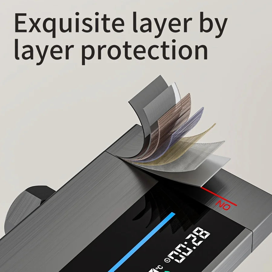 Bathroom Luxury Shower System with Tempered Glass Piano Key Smart Digital Display Thermostat Mixer Shower Faucet Full Set