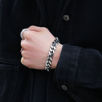 316 Stainless Steel Plated 18k Gold Fashion 8.10.12mm Encrypted Cuban Chain Miami Rap Hip Hop Men's Bracelet Accessory