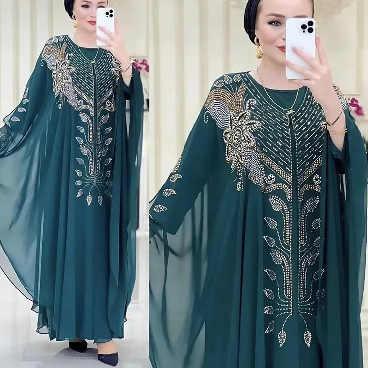 Abayas Für Frauen Dubai Luxus 2024 Chiffon Boubou Muslimischen Mode Kleid Kaftan Marocain Hochzeit Party Anlässe Djellaba Frauen