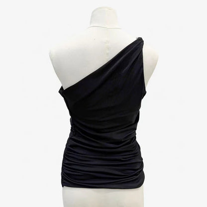 Women's One-Shoulder Metal Button Lace-Up Tank Top,Fashion Sexy Backless Ruched Top,High Quality Cotton Tops,Spring,New,2025.