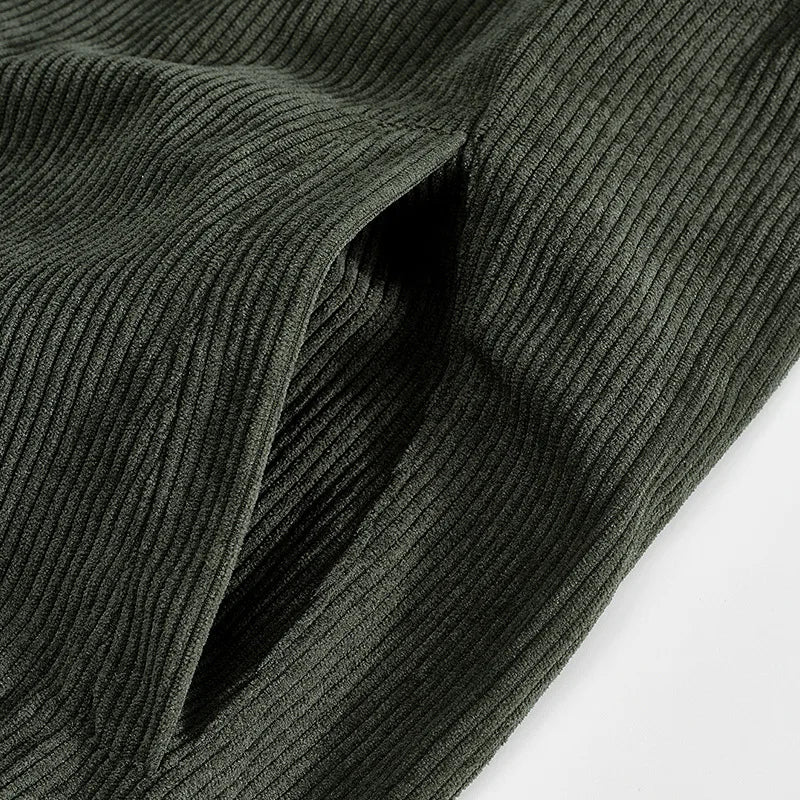 Men's Corduroy Jacket Stand-up Collar Slim Fit Retro Multi-pocket Workwear Commuter Coat for Spring And Autumn