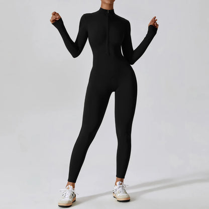 Zipper Long Sleeve Jumpsuit Gym Sportswear Women Yoga Boilersuit Women Sports Jumpsuit Fitness Rompers Stretch Workout Bodysuits