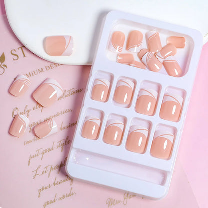 24pcs/set short square fake nails for women cute bride heart white french tips faux ongles y2k press on false nail supplies.