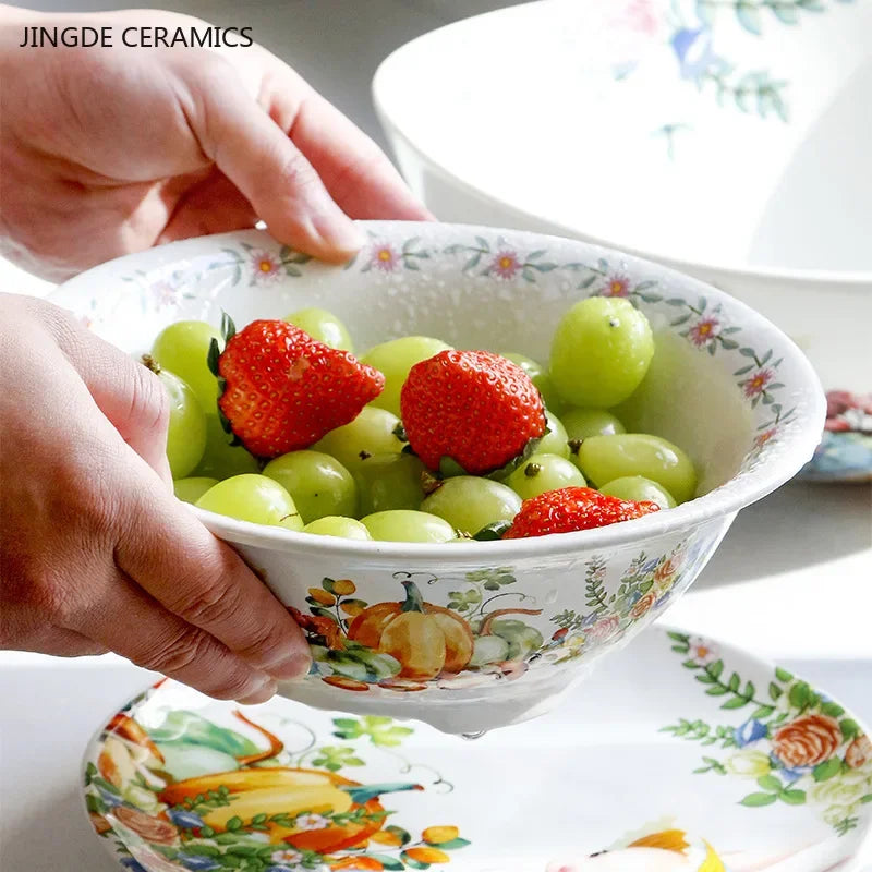 Creative Pumpkin Rabbit Pattern Tableware Garden Style Ceramic Plate Home Cute Dinner Plate Salad Bowl Kitchen Accessories.