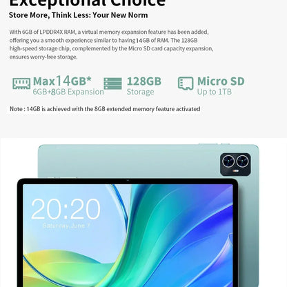 Teclast M50 Tablet 6GB RAM 128GB ROM Unisoc T606 Octa-core 10.1inch TDDI Android 14 WiFi BT5.0 6000mAh Type-C Tablet Case