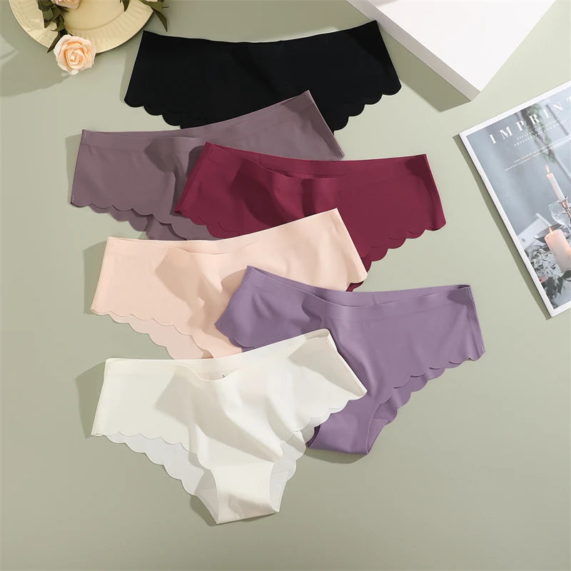 5PCS/Set Seamless Ruffle Waist Underwear for Women Sexy Ice Silk Breathable Panties Female Low Rise Stretchy Briefs Lingeries.