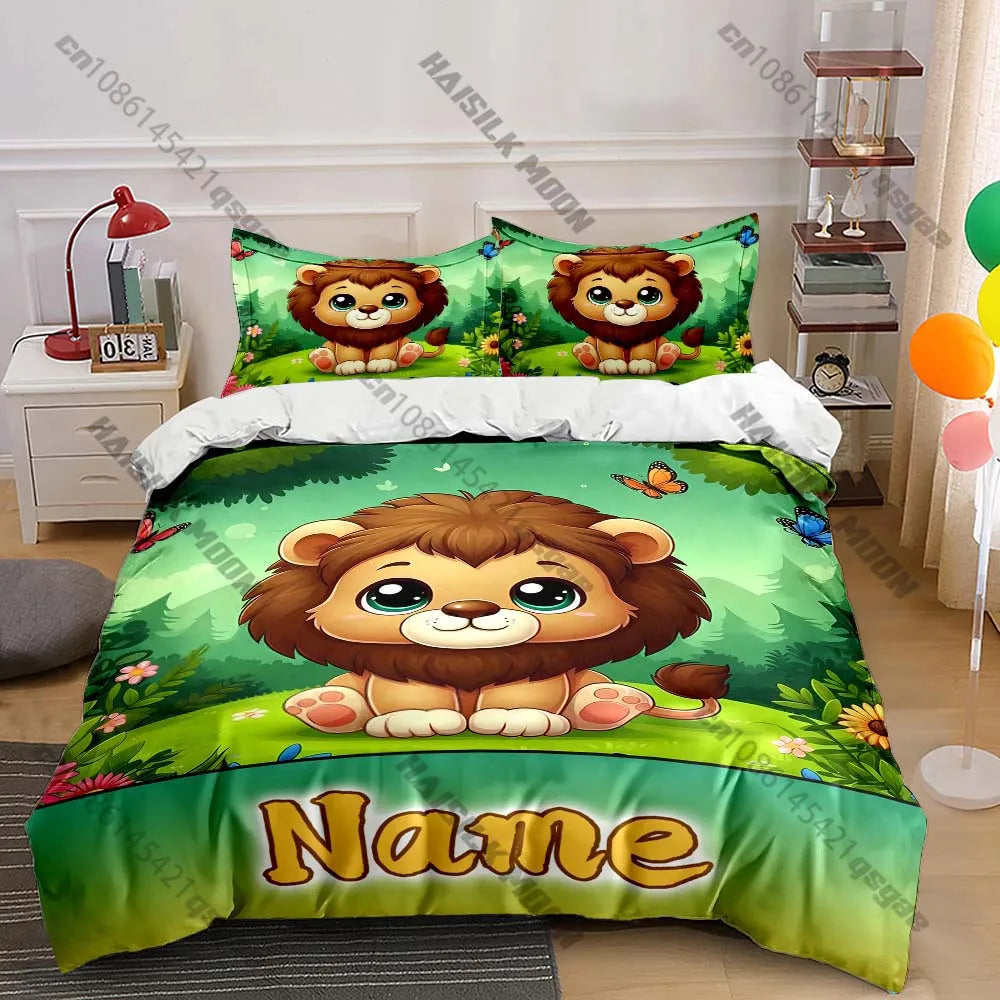 Cartoon Lion Print Bedding Set Duvet Cover 1 Duvet Cover 2 Pillowcases Adult and Kids Bedding Set Luxury.