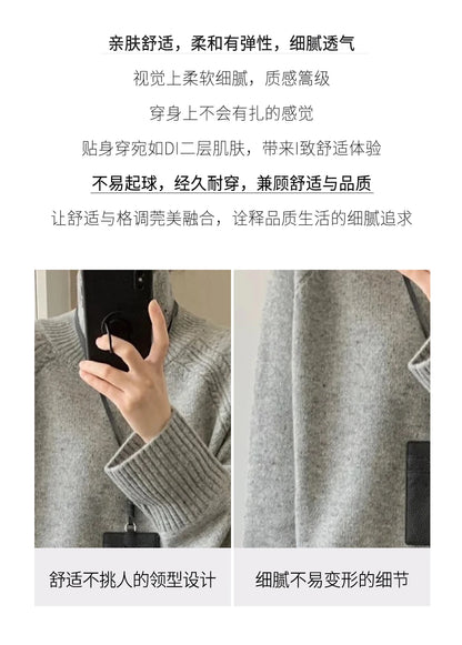 Zweiteiliger Anzug aus 100 % Merinowolle für Damen, O-Kragen-Pullover, Pullover, weites Bein, Hosen-Set, Herbst-Winter, lockere, bequeme Strickwaren