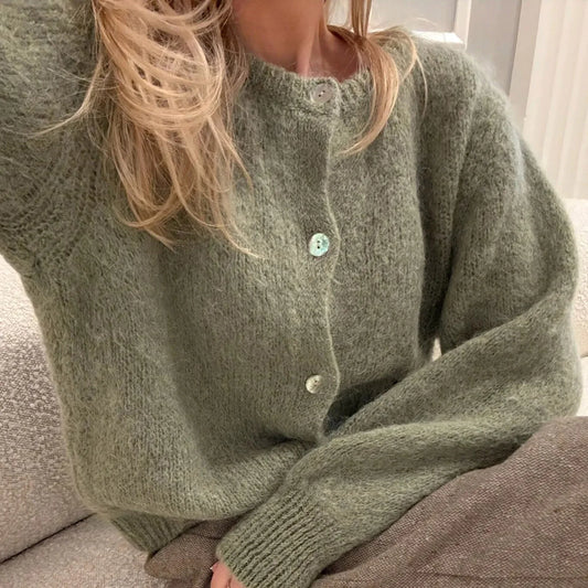 Women Autumn y2k Vintage Crew Neck Knitted Cardigan Basic Single Breasted Long Sleeve Solid Color Button Up Sweaters Crop Tops.
