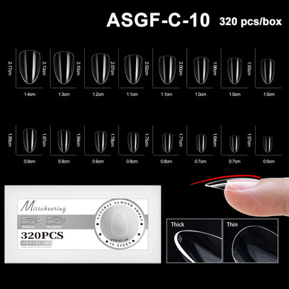 16 Sizes Curved Arch Full Cover False Nail Tips Soft Gel Press on French Almond Capsules Coffin Artificial Fake Nails Extension