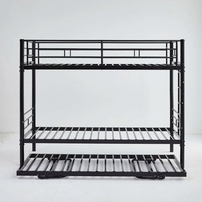 Etagenbett aus Metall, 90 x 200 cm, Etagenbett mit ausklappbarem Bett, erweiterbar auf zwei Einzelbetten oder Erwachsenenbetten, Schwarz