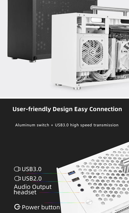 METALFISH T60 Mini ITX White Case 9L With Acrylic Or Mesh Side Panel and Portable Handle Support SFX PSU/300mm GPU/2*120mm Fan.