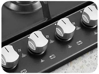 4 Burners Black Enamelled Plate 58 cm Automatic Flame Protection, Natural Gas and Propane Gas, Built-in Gas Hob.