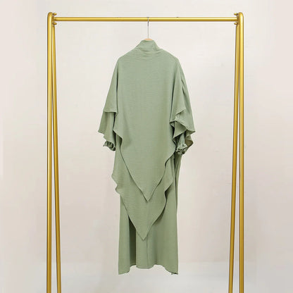 Two Piece Jilbab Prayer Set Abaya for Woman Batwing Hijab Dress Muslim Kimono Kaftan Robe Long Khimar Islam Cloth Jilbab Ramadan