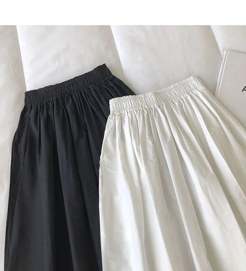 Women Black skirt midi High waist korean style Pleated a line Vintage Clothing 2025 new Summer Casual Fashion Ladies Work Wear.