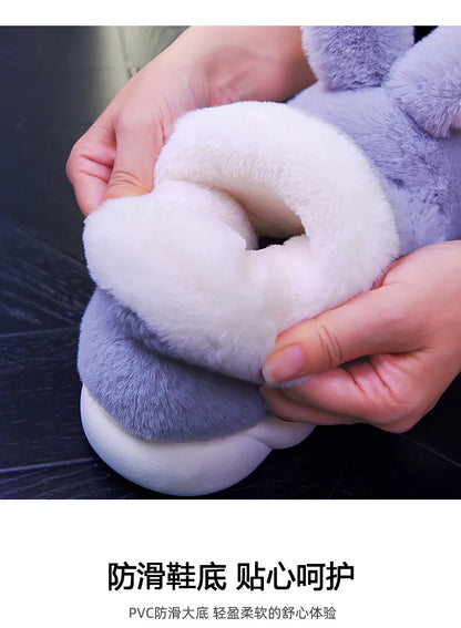 Women Indoor Cotton Slippers Cute Cartoon Dog Winter Warm Shoes Couples Home Floor Slides Anti-slip  Female Male House Footwear.