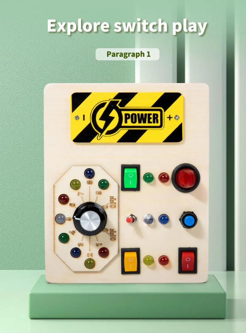 Montessori Busy Board Sensory Toys Wooden With LED Light Switch Control Board Travel Activities Children Games For 2-4 Years Old