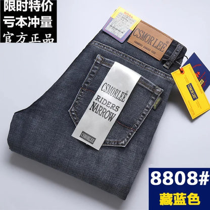 Csmor Lee Men's Jean Autumn Winter Loose-fit Straight-leg Trendy Pants Casual Denim Trousers Men Classic Stretch Jeans Fashion