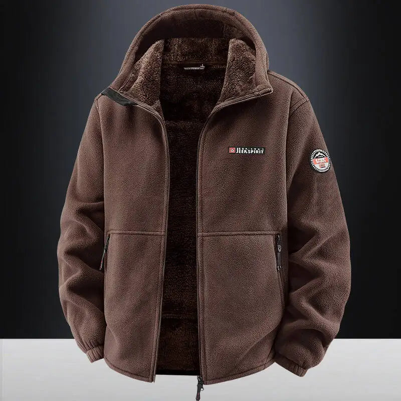 Men's Outdoor Sport Hooded Sweatshirt Jacket Warm Fleece Liner Windproof Softshell Inner Polar Fleece Coat with Zipper & Pockets