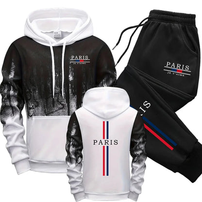 Paris Fashion Tracksuit Hooded Sweatshirt Sweatpants City Vibe Hoodies 2 Piece Set Autumn Winter Men's Daily Casual Sport Outfit.