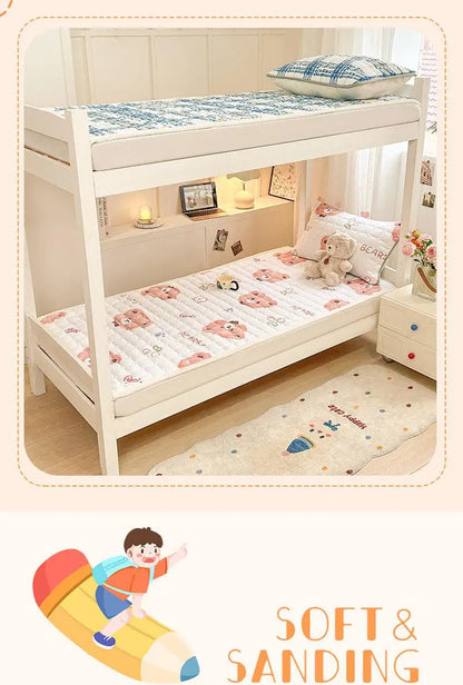 Cartoon Printed Warm Bed Mattress Super Soft Cozy Milk Velvet Single Bedding Protector Thick Tatami Mats for Autumn and Winter.