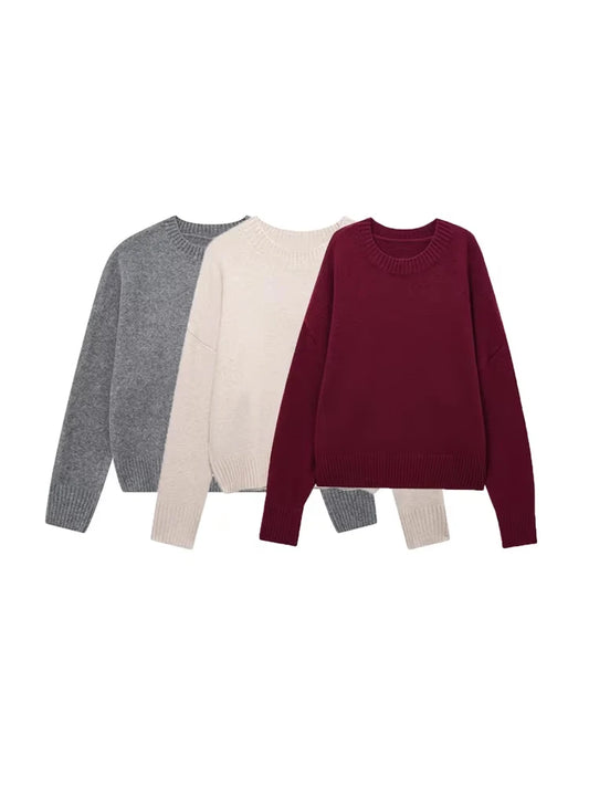 TRZA-Damen Soft Touch Übergroßer Strickpullover, O-Ausschnitt, lange Ärmel, weibliche Pullover, schicke Tops, Mode