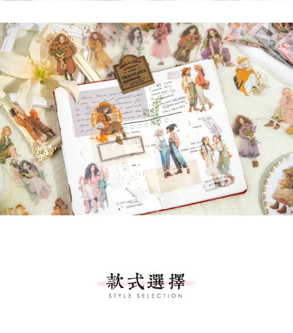 60 pcs Hand malerei Mode süße Mädchen Menschen Aufkleber Vintage Cartoon Mode Mädchen Sammelalbum Ölgemälde Illustration Aufkleber.