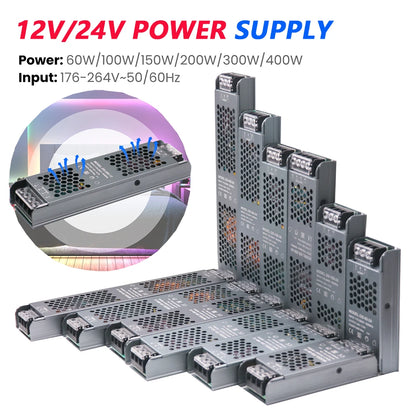 12V 24V 60W 100W 150W 200W 300W 400W Transformer Power Supply 110V 220V 230V AC to 12 24 Volt DC LED Strip Light Bulb LED Driver.