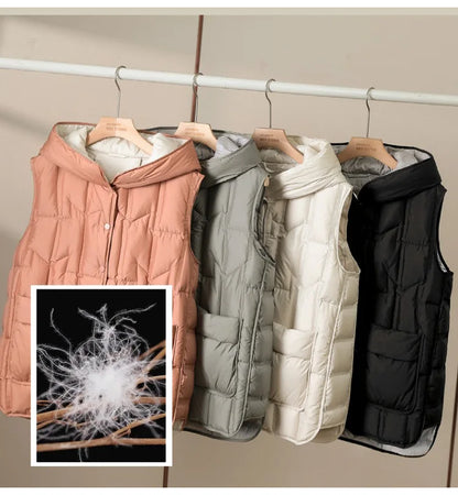 Weiblich 90% weiße Ente Daunen ultraleichte ärmellose Daunen weste 2023 neue Herbst/Winter Mode Kapuze Basics Frauen warme Weste Mantel